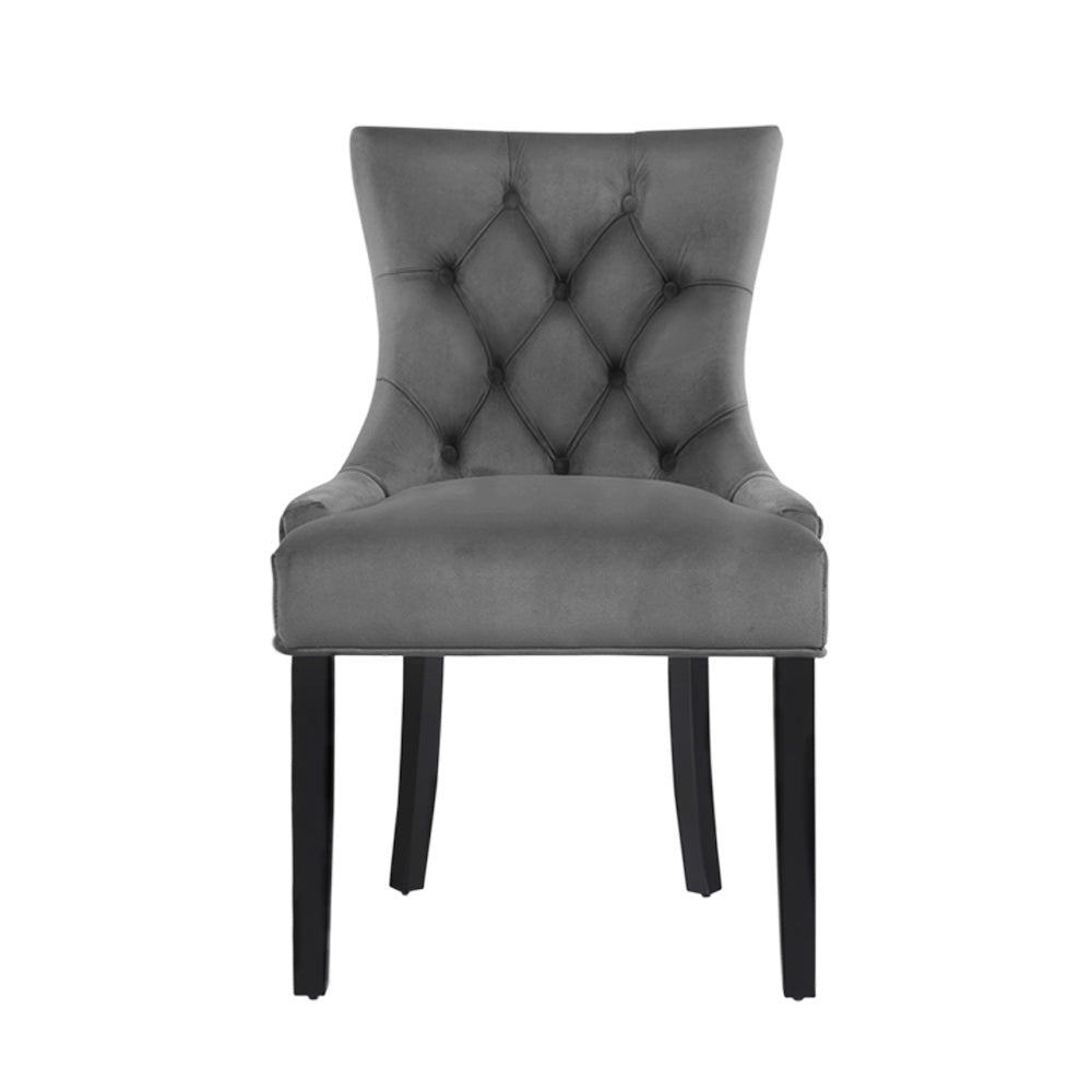 Artiss Set of 2 Dining Chairs French Provincial Retro Chair Wooden Velvet Fabric Grey-Furniture &gt; Dining - Peroz Australia - Image - 6