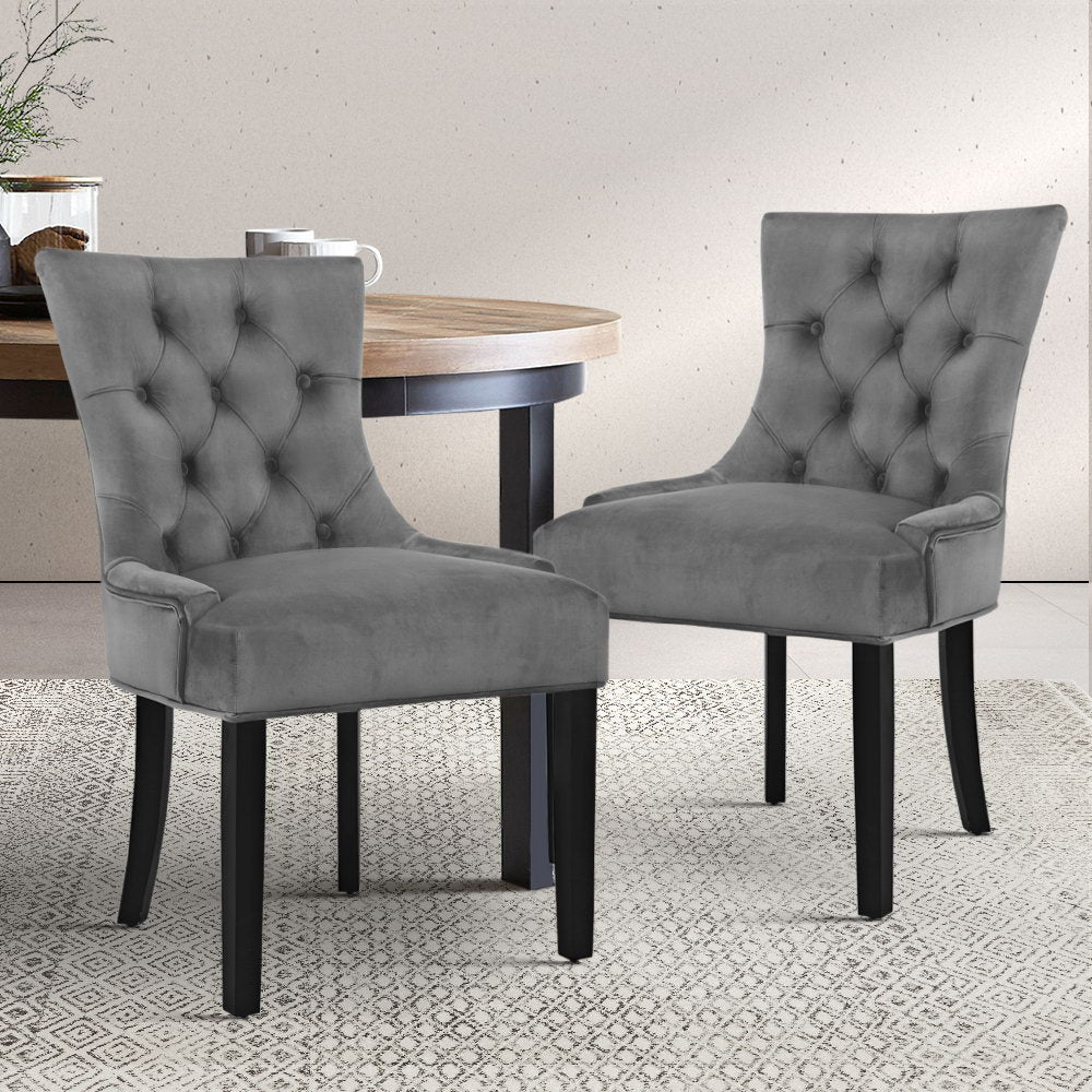 Artiss Set of 2 Dining Chairs French Provincial Retro Chair Wooden Velvet Fabric Grey-Furniture &gt; Dining - Peroz Australia - Image - 1