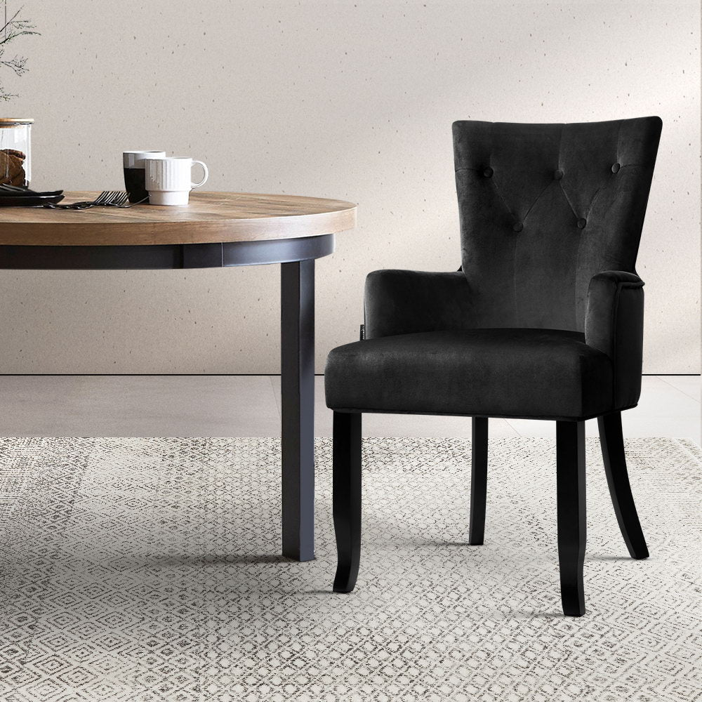 Artiss Dining Chairs French Provincial Chair Velvet Fabric Timber Retro Black-Furniture &gt; Dining - Peroz Australia - Image - 1