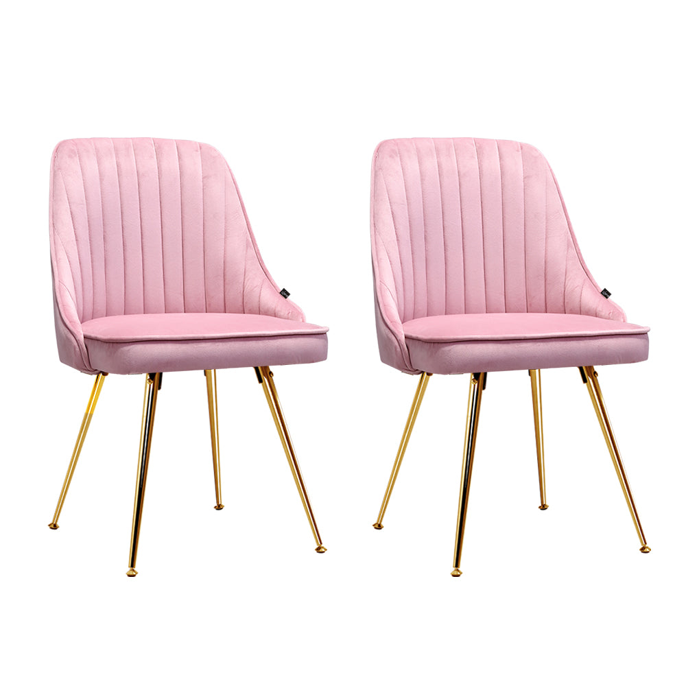 Artiss Set of 2 Dining Chairs Retro Chair Cafe Kitchen Modern Iron Legs Velvet Pink-Furniture &gt; Dining - Peroz Australia - Image - 2