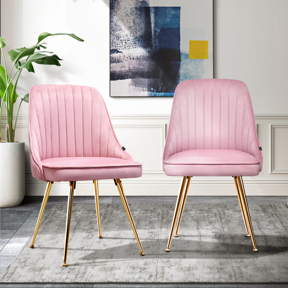 Artiss Set of 2 Dining Chairs Retro Chair Cafe Kitchen Modern Iron Legs Velvet Pink-Furniture &gt; Dining - Peroz Australia - Image - 1