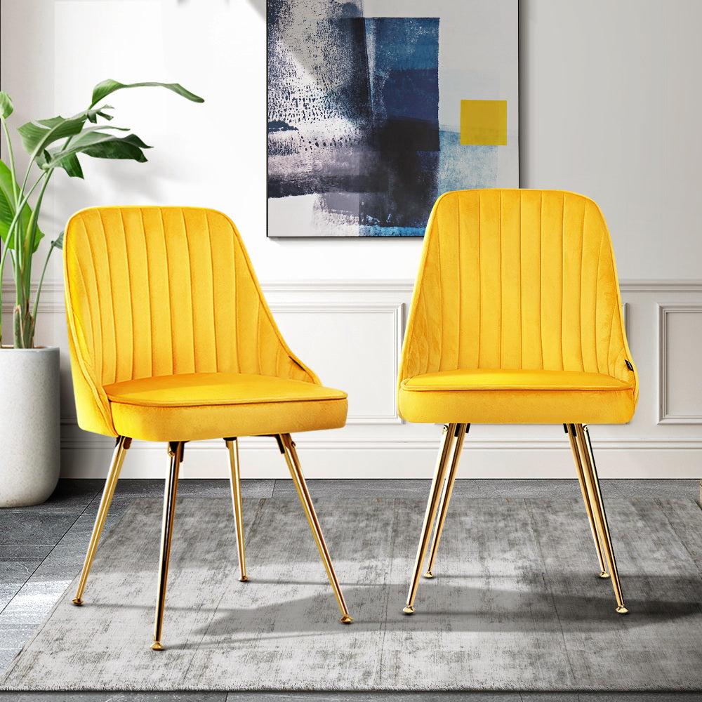 Artiss Set of 2 Dining Chairs Retro Chair Cafe Kitchen Modern Metal Legs Velvet Yellow-Furniture &gt; Dining - Peroz Australia - Image - 1