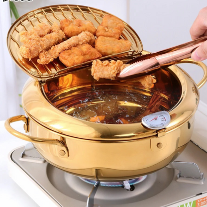 Anygleam Frying Pan Gold Stainless Steel Thermometer Kitchen Utensils Tempura Fryer Pan Temperature Control Fried Cooking Tools-Pots-PEROZ Accessories