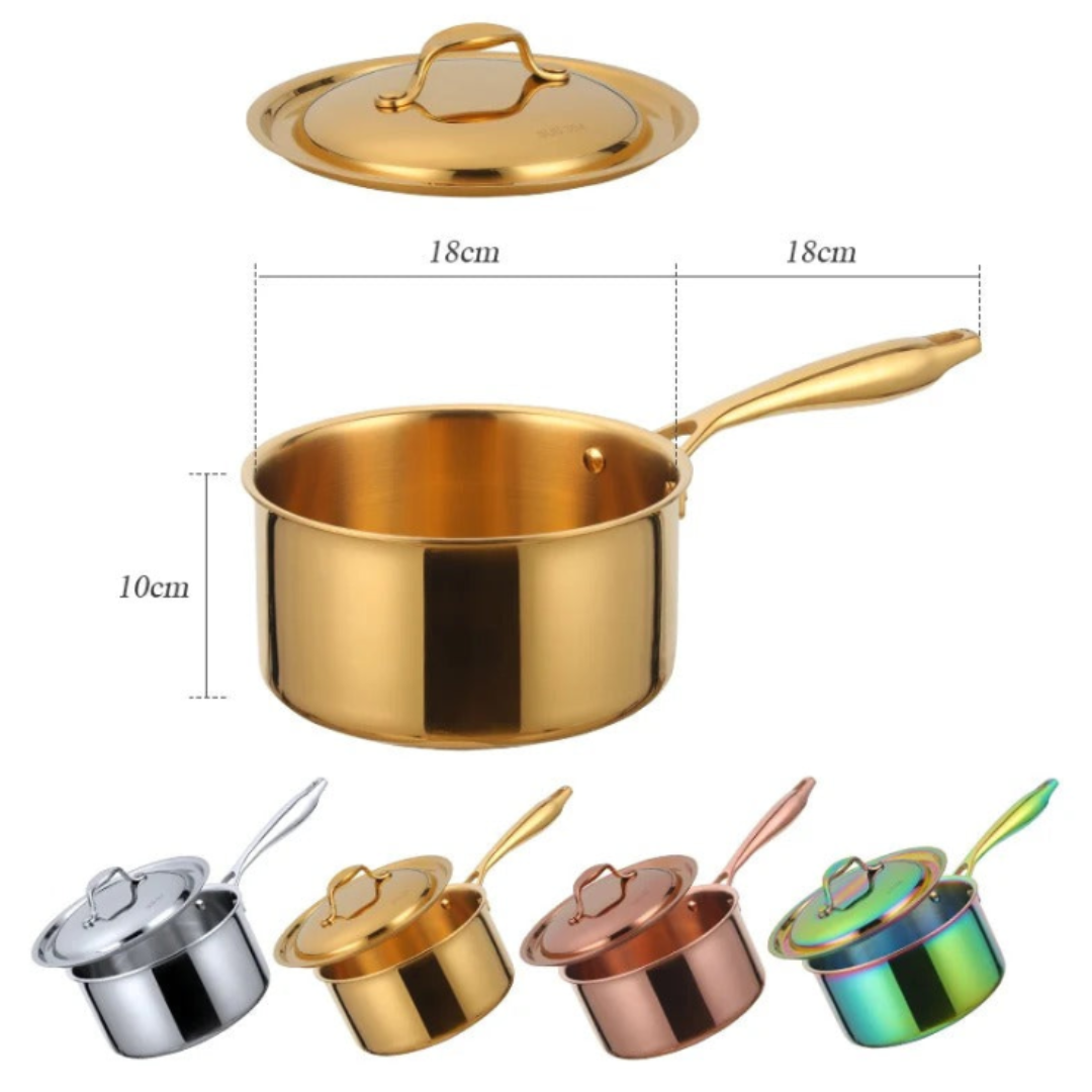 Anygleam Cookware Saucepan Rose gold 304 Stainless Stainless Milk Pot Soup Noodle Small Pot Dormitory Thickening with Lid Long Handle Induction-Pots-PEROZ Accessories