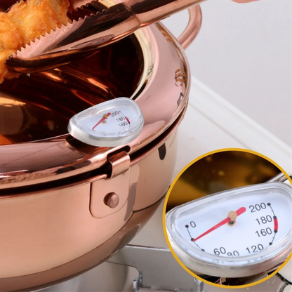 Anygleam Frying Pan Gold Stainless Steel Thermometer Kitchen Utensils Tempura Fryer Pan Temperature Control Fried Cooking Tools-Pots-PEROZ Accessories