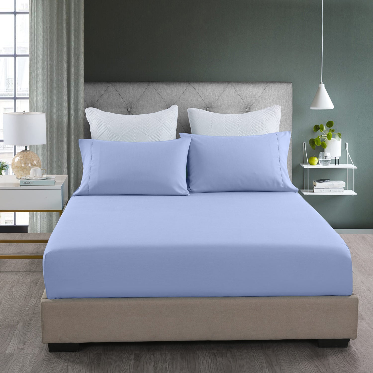 Royal Comfort 2000TC 3 Piece Fitted Sheet and Pillowcase Set Bamboo Cooling - King - Light Blue-Home &amp; Garden &gt; Bedding-PEROZ Accessories