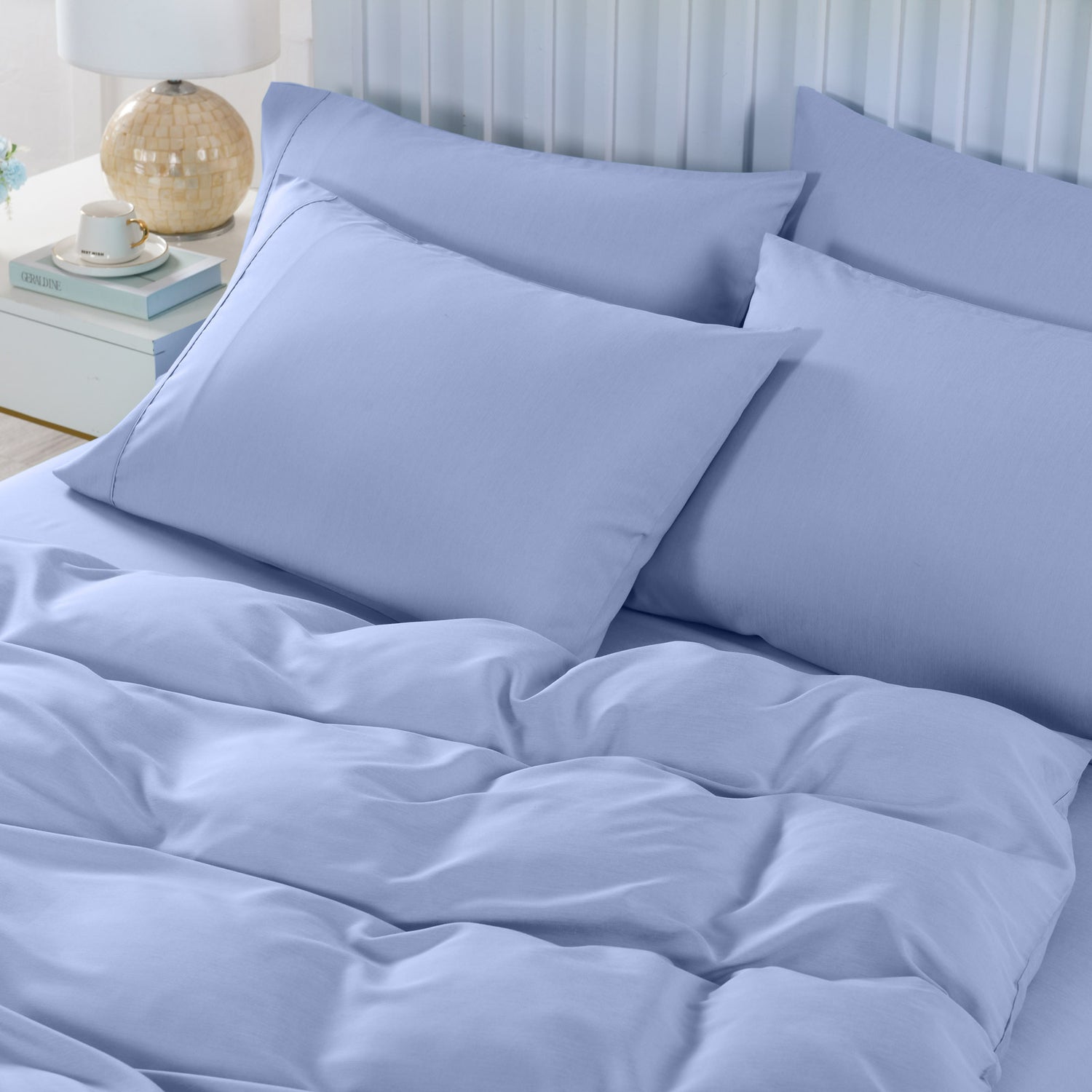 Royal Comfort 2000TC 6 Piece Bamboo Sheet &amp; Quilt Cover Set Cooling Breathable - Queen - Light Blue-Bed Sheets-PEROZ Accessories