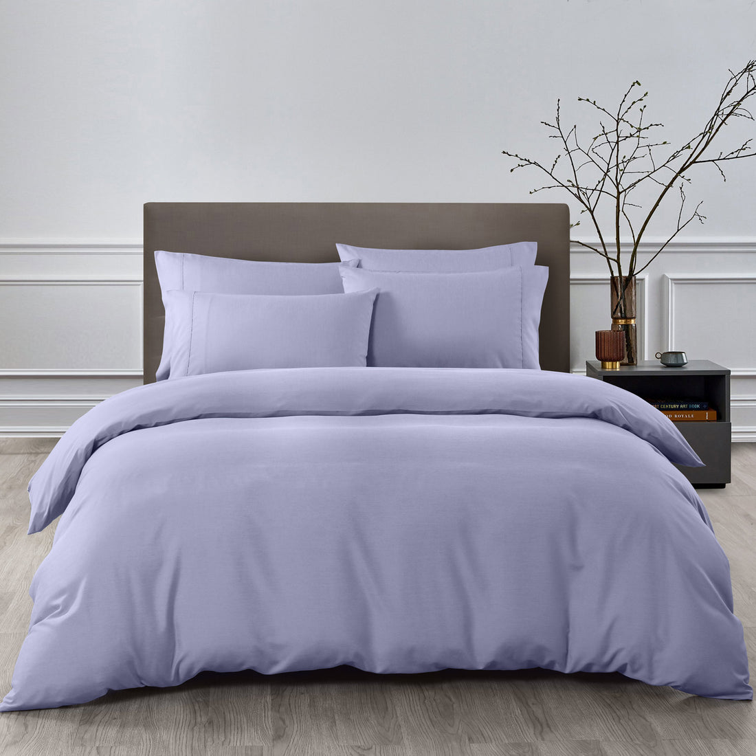 Royal Comfort 2000TC 6 Piece Bamboo Sheet &amp; Quilt Cover Set Cooling Breathable - King - Lilac Grey-Bed Sheets-PEROZ Accessories