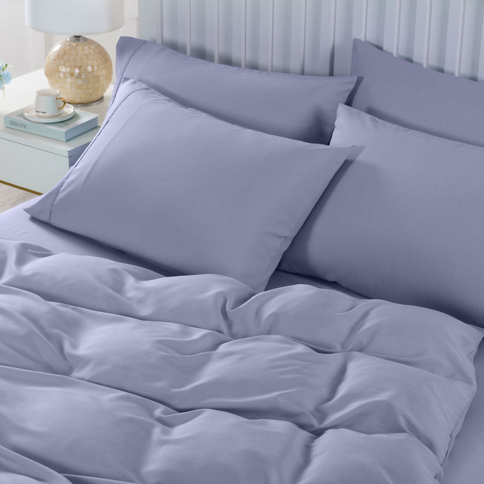 Royal Comfort 2000TC 6 Piece Bamboo Sheet &amp; Quilt Cover Set Cooling Breathable - King - Lilac Grey-Bed Sheets-PEROZ Accessories