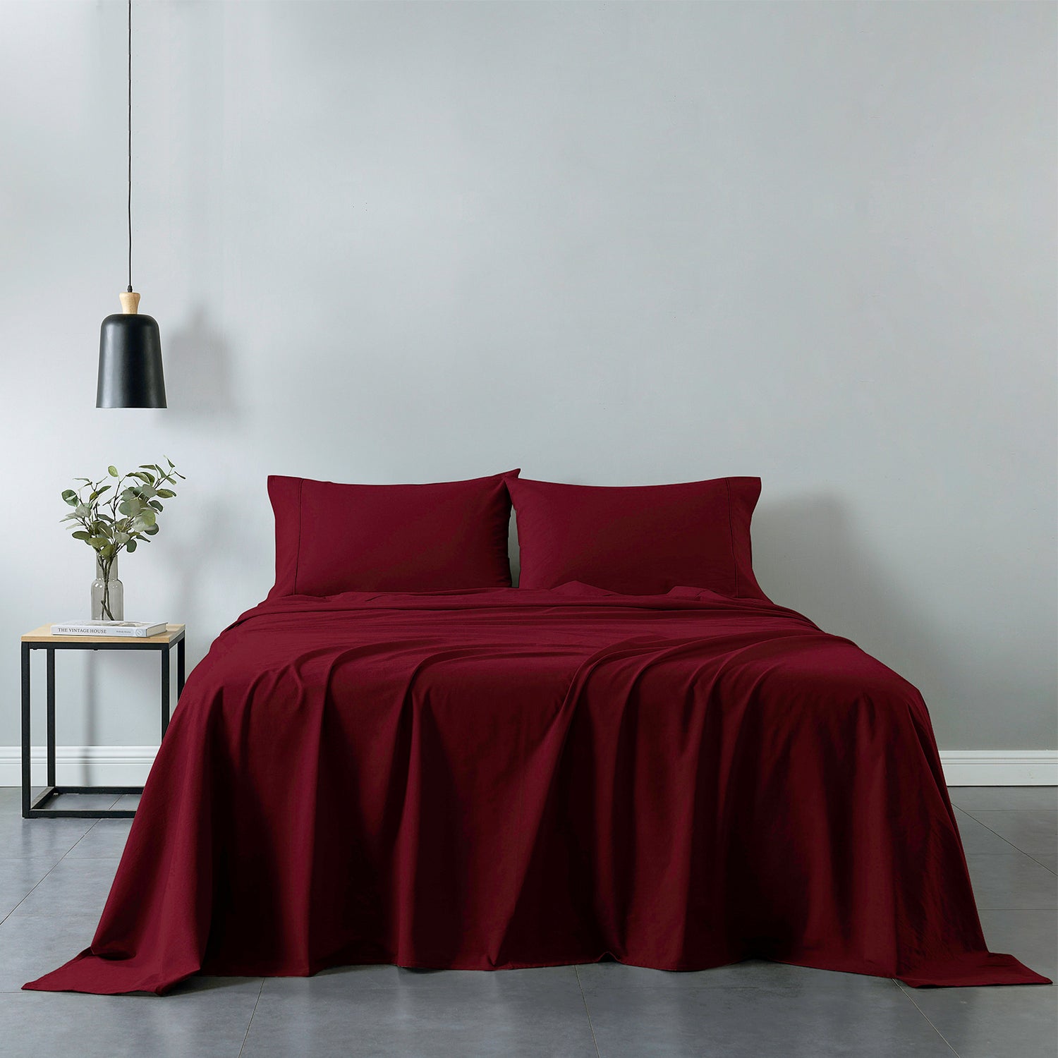 Royal Comfort Vintage Washed 100% Cotton Sheet Set Fitted Flat Sheet Pillowcases - Single - Mulled Wine-Home &amp; Garden &gt; Bedding-PEROZ Accessories