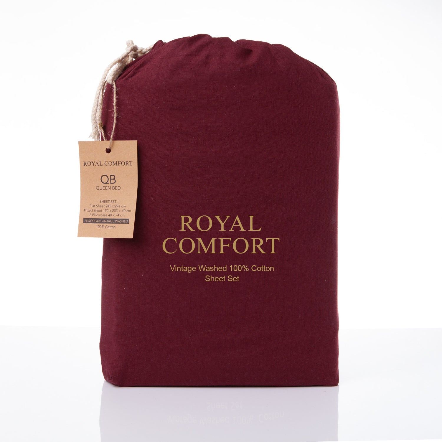 Royal Comfort Vintage Washed 100% Cotton Sheet Set Fitted Flat Sheet Pillowcases - Single - Mulled Wine-Home &amp; Garden &gt; Bedding-PEROZ Accessories