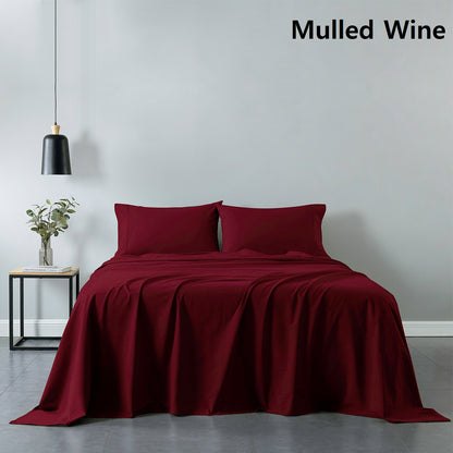 Royal Comfort Vintage Washed 100% Cotton Sheet Set Fitted Flat Sheet Pillowcases - Single - Mulled Wine-Home &amp; Garden &gt; Bedding-PEROZ Accessories