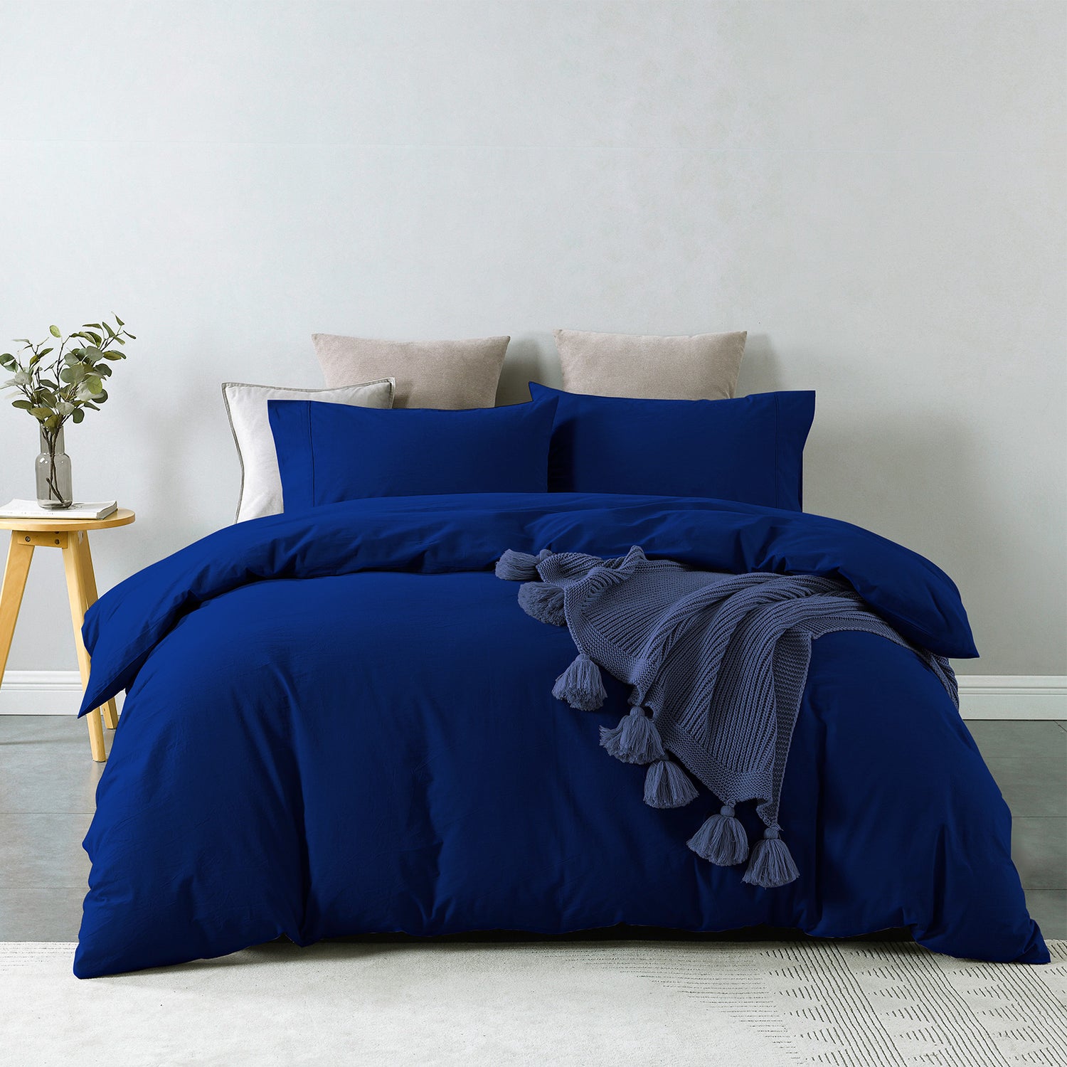 Royal Comfort Vintage Washed 100% Cotton Quilt Cover Set Bedding Ultra Soft - Double - Royal Blue-Home &amp; Garden &gt; Bedding-PEROZ Accessories