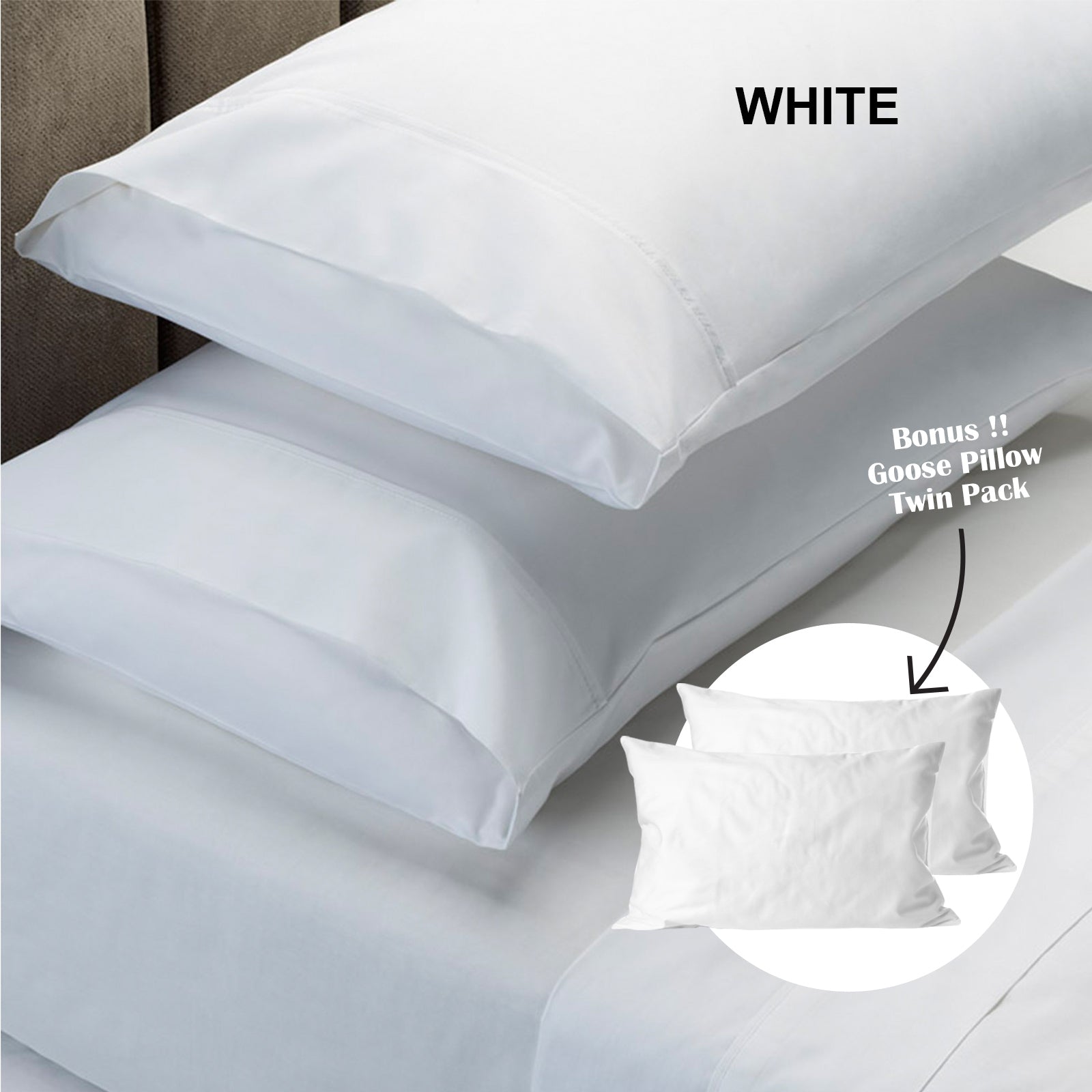 Royal Comfort 4 Piece 1500TC Sheet Set And Goose Feather Down Pillows 2 Pack Set - Queen - White-Home &amp; Garden &gt; Bedding-PEROZ Accessories