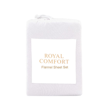 Royal Comfort Polar Fleece Flannel Sheet Set Ultra Soft Plush Cozy - Double - White-Bed Sheets-PEROZ Accessories