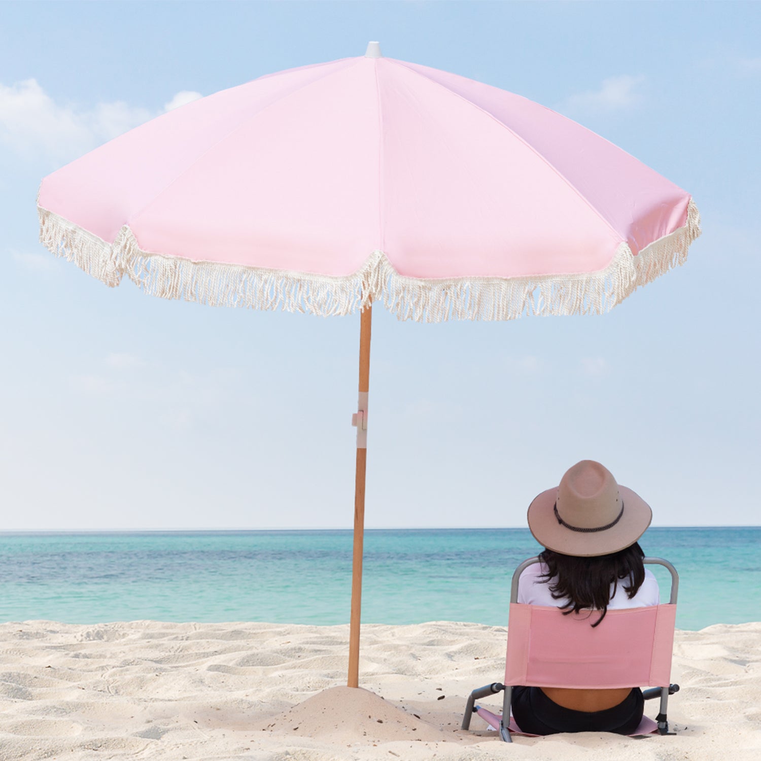 Havana Outdoors Beach Umbrella Portable 2 Metre Fringed Garden Sun Shade Shelter - Dusty Rose-Home &amp; Garden &gt; Shading-PEROZ Accessories