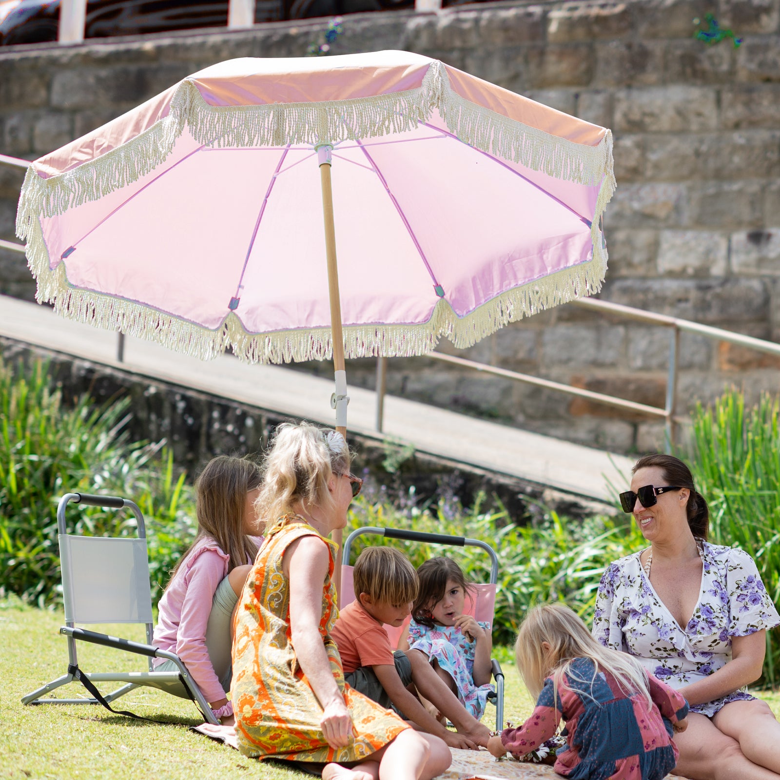 Havana Outdoors Beach Umbrella Portable 2 Metre Fringed Garden Sun Shade Shelter - Dusty Rose-Home &amp; Garden &gt; Shading-PEROZ Accessories