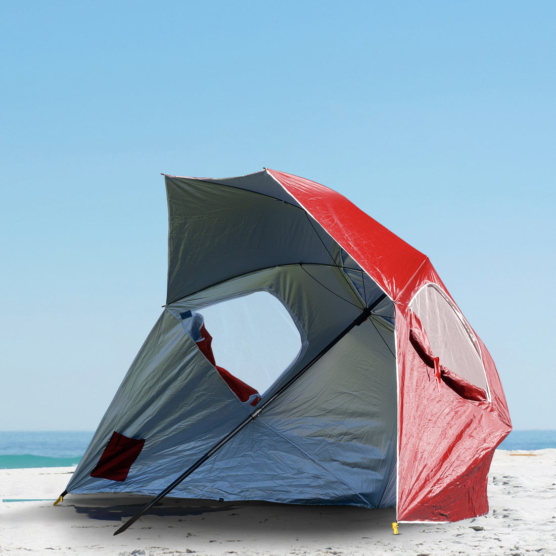 Havana Outdoors Beach Umbrella 2.4M Outdoor Garden Beach Portable Shade Shelter - Red-Outdoor &gt; Camping-PEROZ Accessories