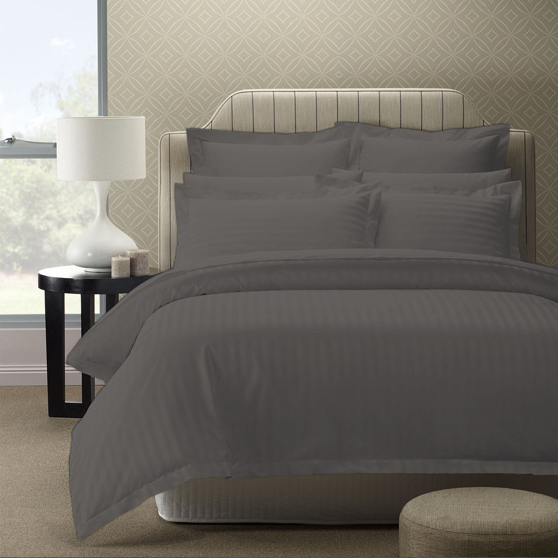 Royal Comfort 1200TC Quilt Cover Set Damask Cotton Blend Luxury Sateen Bedding - Queen - Charcoal Grey-Home &amp; Garden &gt; Bedding-PEROZ Accessories