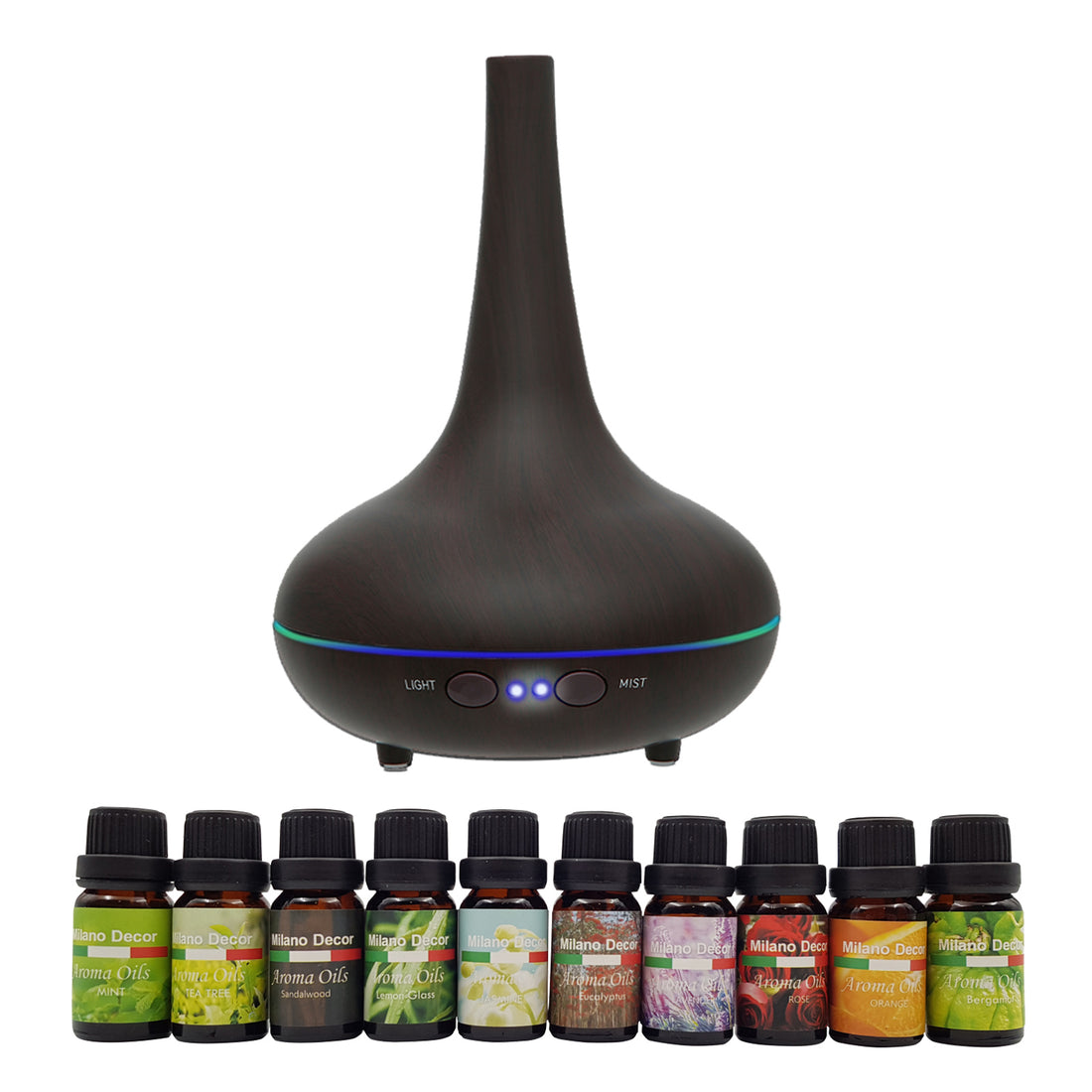 Milano Aroma Diffuser Set With 13 Pack Diffuser Oils Humidifier Aromatherapy - Dark Wood-Aroma Diffusers &amp; Humidifiers-PEROZ Accessories