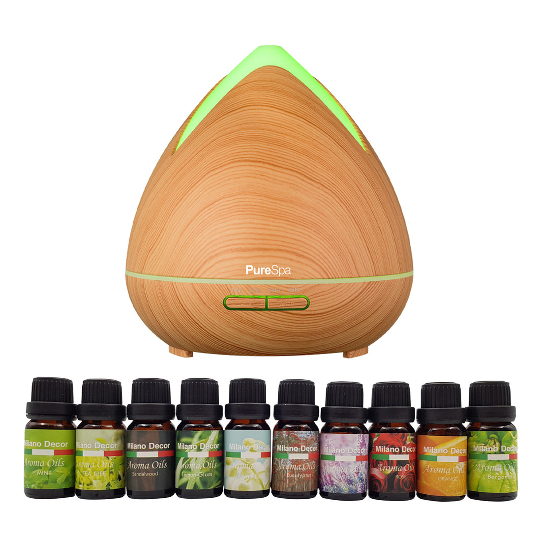 Purespa Diffuser Set With 10 Pack Diffuser Oils Humidifier Aromatherapy - Light Wood-Aroma Diffusers &amp; Humidifiers-PEROZ Accessories