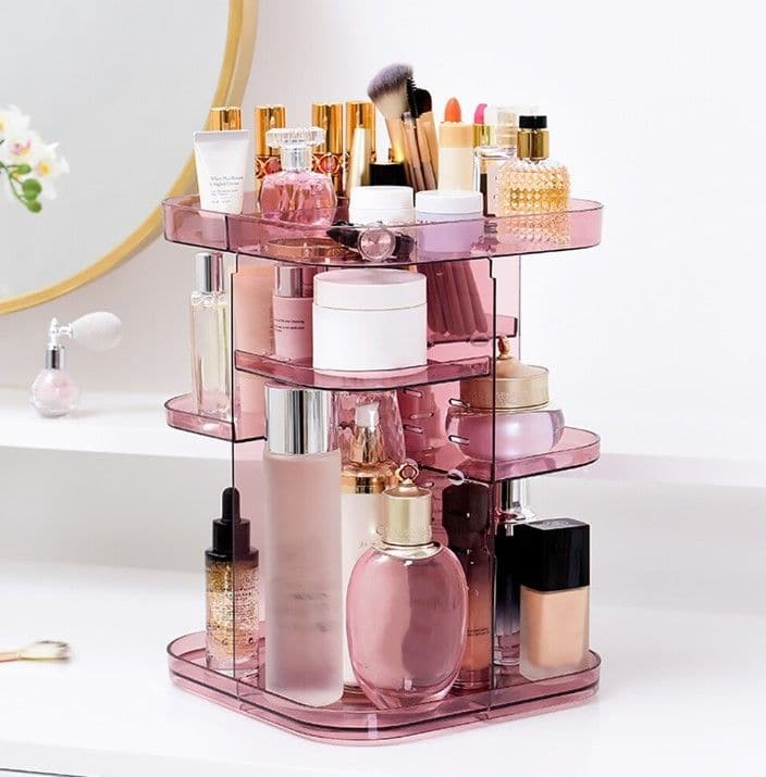 360 Rotating Large Capacity Makeup Organizer for Bedroom and Bathroom (Pink)-Home &amp; Garden &gt; Bathroom Accessories-PEROZ Accessories