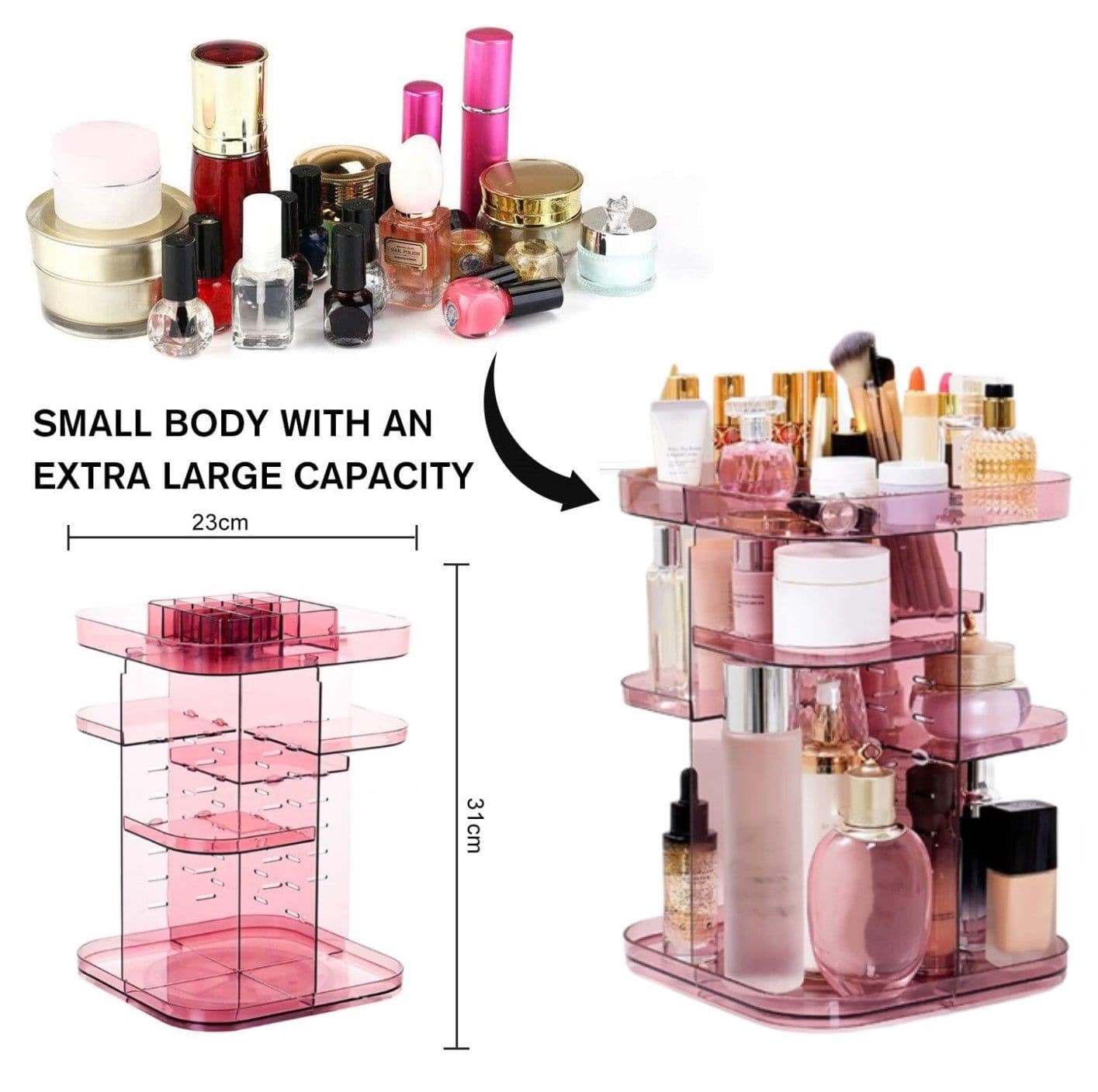 360 Rotating Large Capacity Makeup Organizer for Bedroom and Bathroom (Pink)-Home &amp; Garden &gt; Bathroom Accessories-PEROZ Accessories