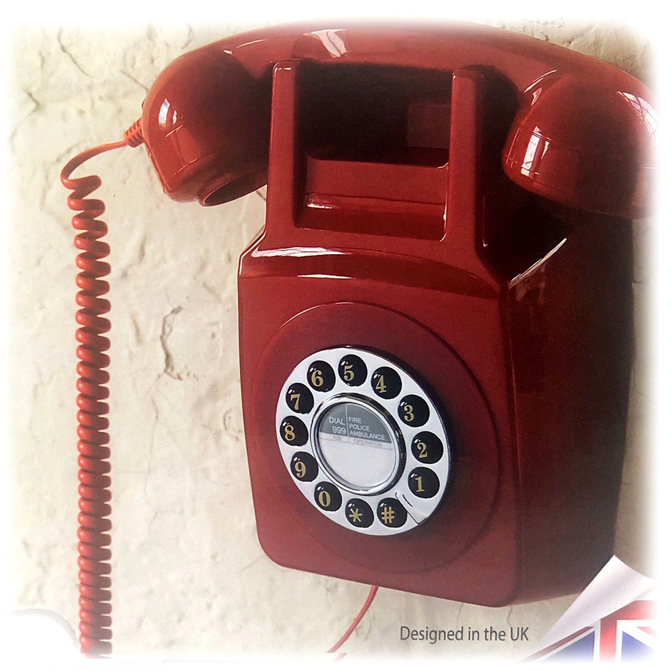 GPO 746 Retro Wall Mount Rotary Push Button Home Phone Landline Classic Red-Home &amp; Garden &gt; Home &amp; Garden Others-PEROZ Accessories