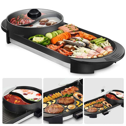 2-IN-1 Electric Hot Pot BBQ Oven Smokeless Non Stick Barbecue Hotpot Grill Pan-Home &amp; Garden &gt; BBQ-PEROZ Accessories