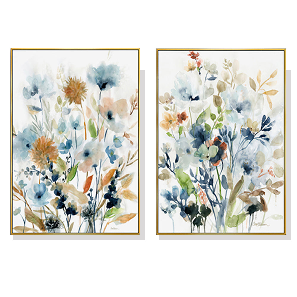 60cmx90cm Colourful Floras Watercolour style 2 Sets Gold Frame Canvas Wall Art-Home &amp; Garden &gt; Wall Art-PEROZ Accessories