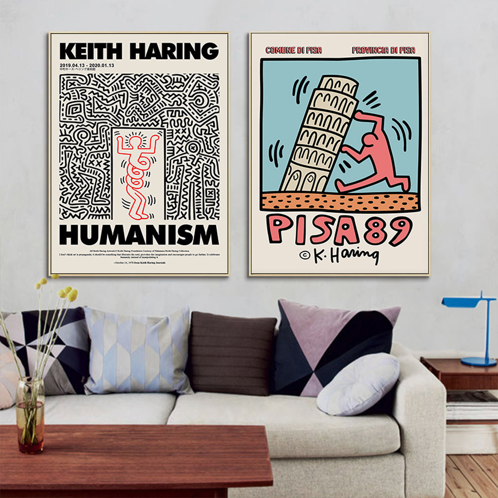 50cmx50cm Wall art By Keith Haring 2 Sets Gold Frame Canvas-Home &amp; Garden &gt; Wall Art-PEROZ Accessories