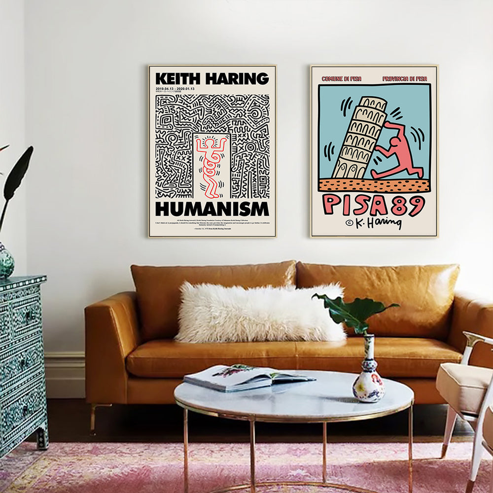 50cmx50cm Wall art By Keith Haring 2 Sets Gold Frame Canvas-Home &amp; Garden &gt; Wall Art-PEROZ Accessories