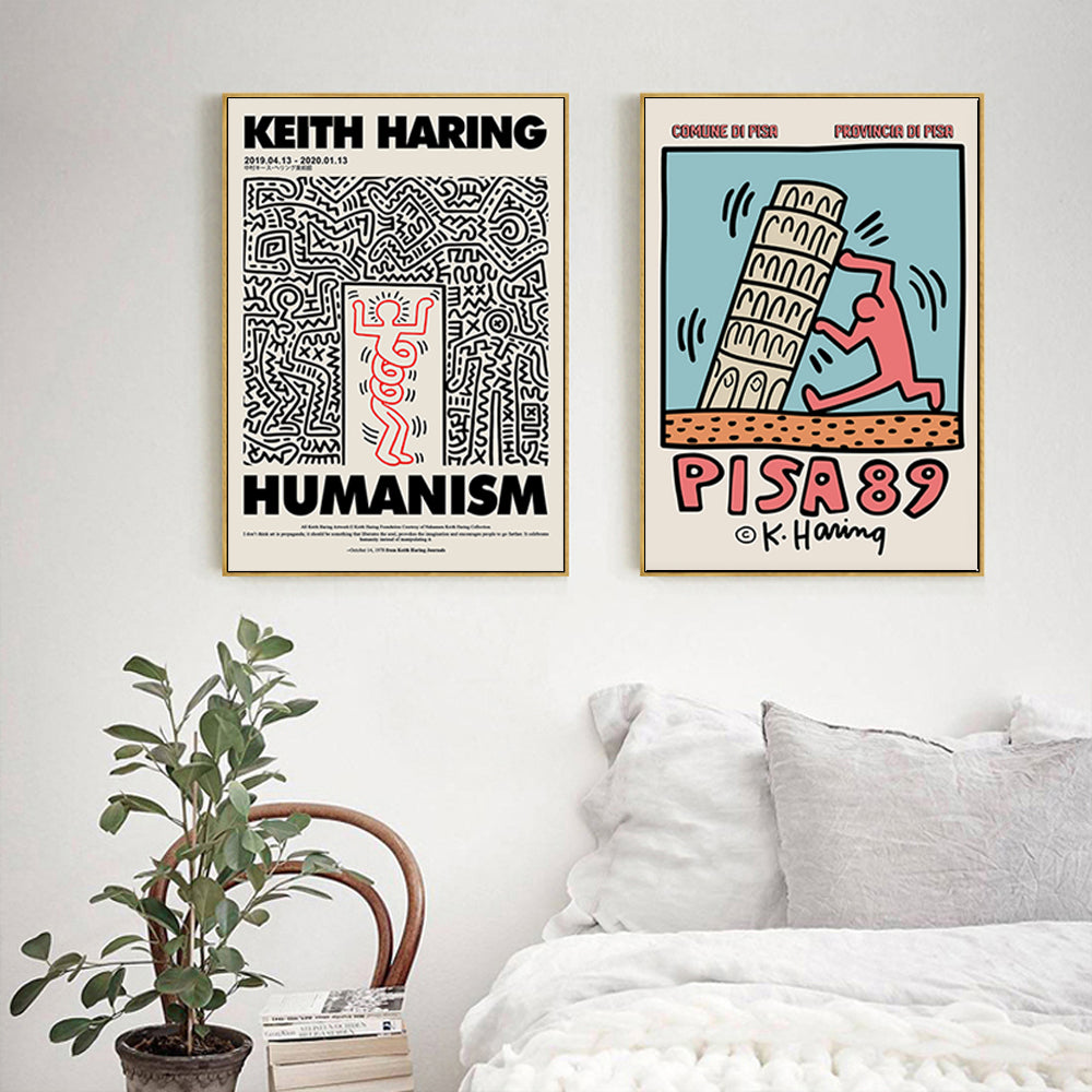 50cmx50cm Wall art By Keith Haring 2 Sets Gold Frame Canvas-Home &amp; Garden &gt; Wall Art-PEROZ Accessories
