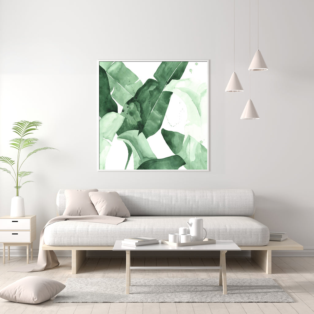 70cmx70cm Tropical Leaves Square Size White Frame Canvas Wall Art-Home &amp; Garden &gt; Wall Art-PEROZ Accessories