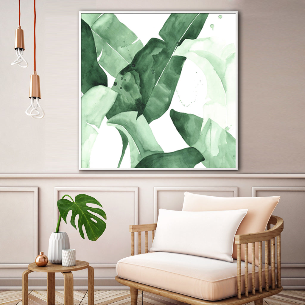 70cmx70cm Tropical Leaves Square Size White Frame Canvas Wall Art-Home &amp; Garden &gt; Wall Art-PEROZ Accessories