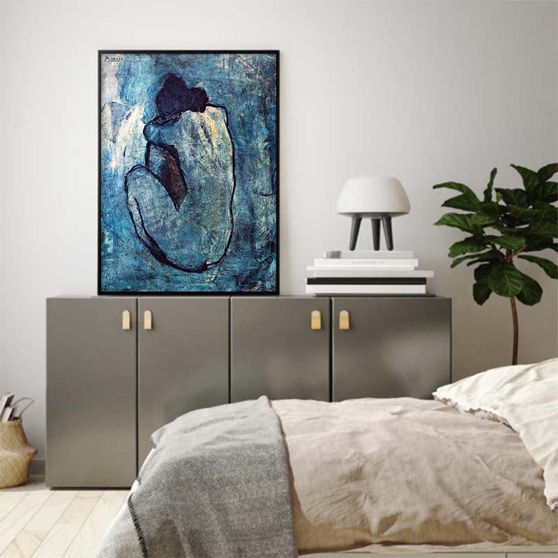 60cmx90cm Blue Nude by Pablo Picasso Black Frame Canvas Wall Art-Home &amp; Garden &gt; Wall Art-PEROZ Accessories