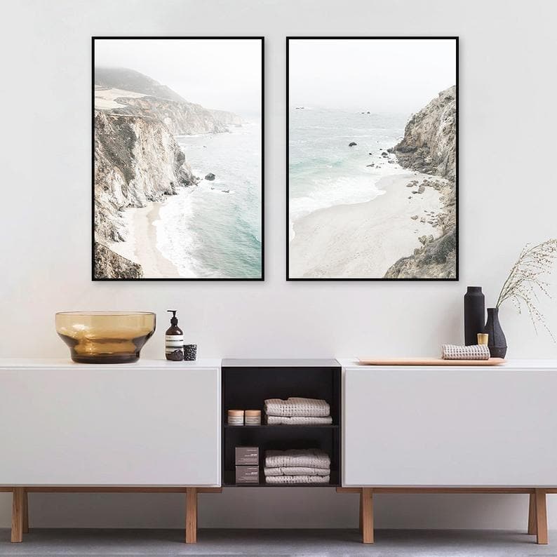 50cmx70cm Mountain Beach 2 Sets Black Frame Canvas Wall Art-Home &amp; Garden &gt; Wall Art-PEROZ Accessories