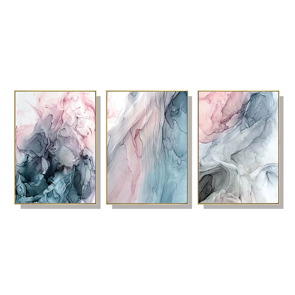 50cmx70cm Colorful Ink Abstract 3 Sets Gold Frame Canvas Wall Art-Home &amp; Garden &gt; Wall Art-PEROZ Accessories