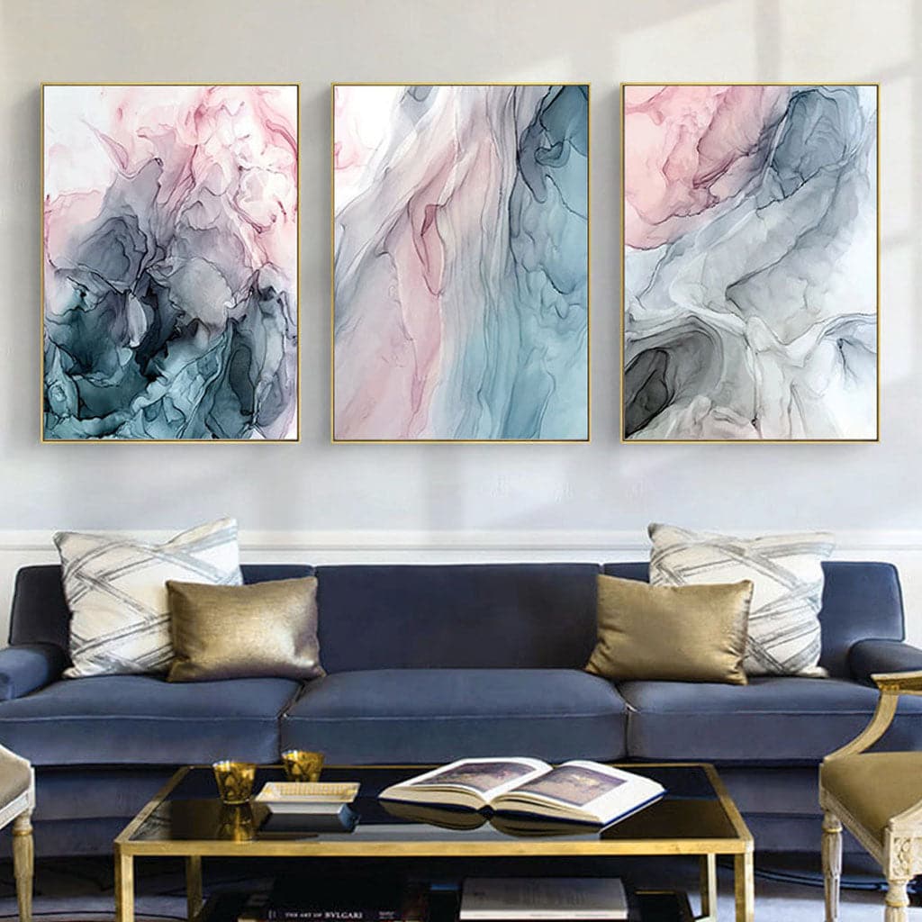 60cmx90cm Colorful Ink Abstract 3 Sets Gold Frame Canvas Wall Art-Home &amp; Garden &gt; Wall Art-PEROZ Accessories