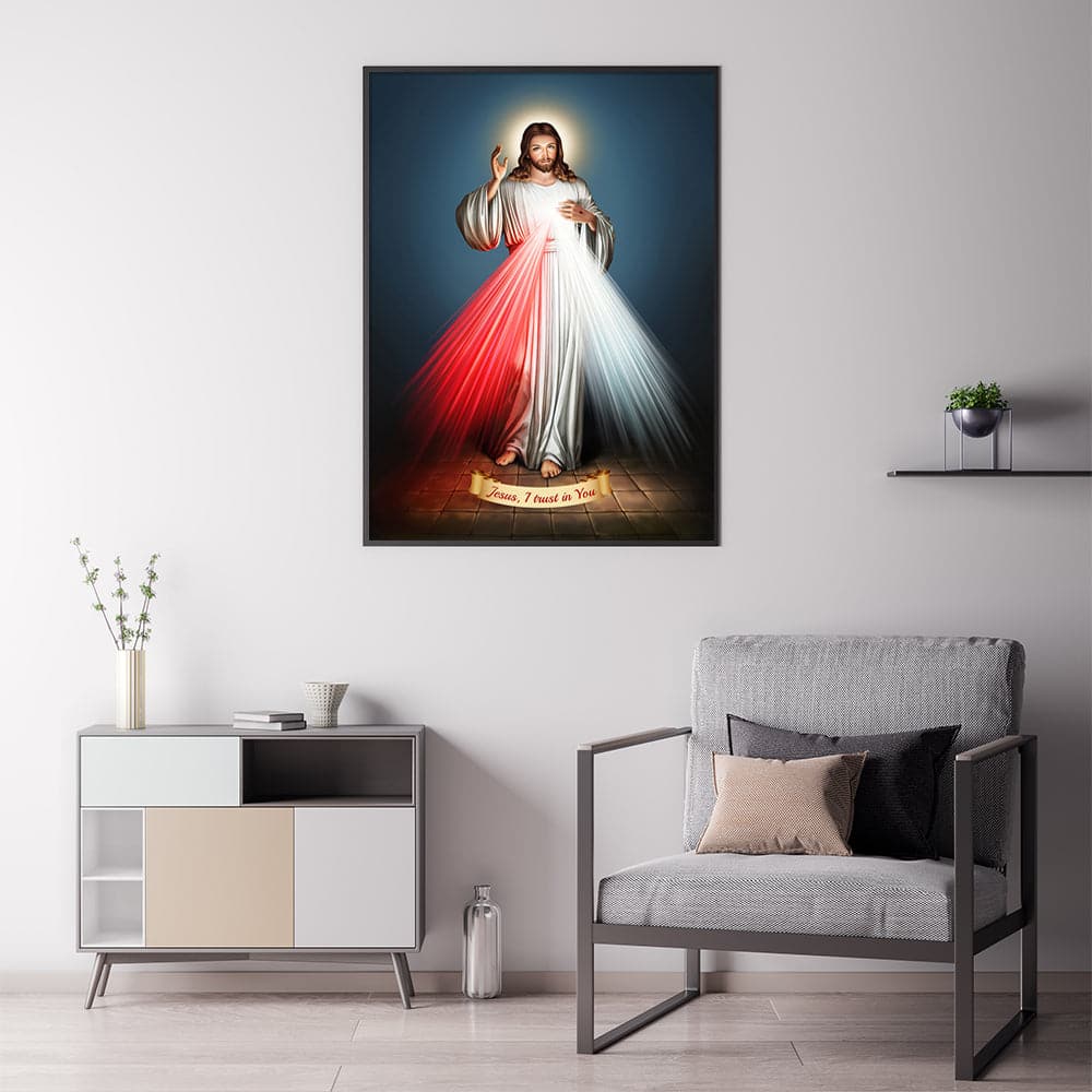 70cmx100cm Jesus Divine Mercy I Trust In You Black Frame Canvas Wall Art-Home &amp; Garden &gt; Wall Art-PEROZ Accessories