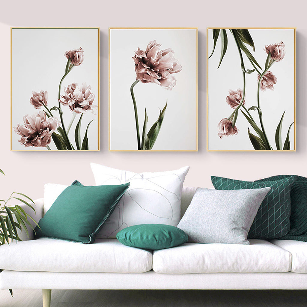 40cmx60cm Tulip Flower 3 Sets Gold Frame Canvas Wall Art-Home &amp; Garden &gt; Wall Art-PEROZ Accessories