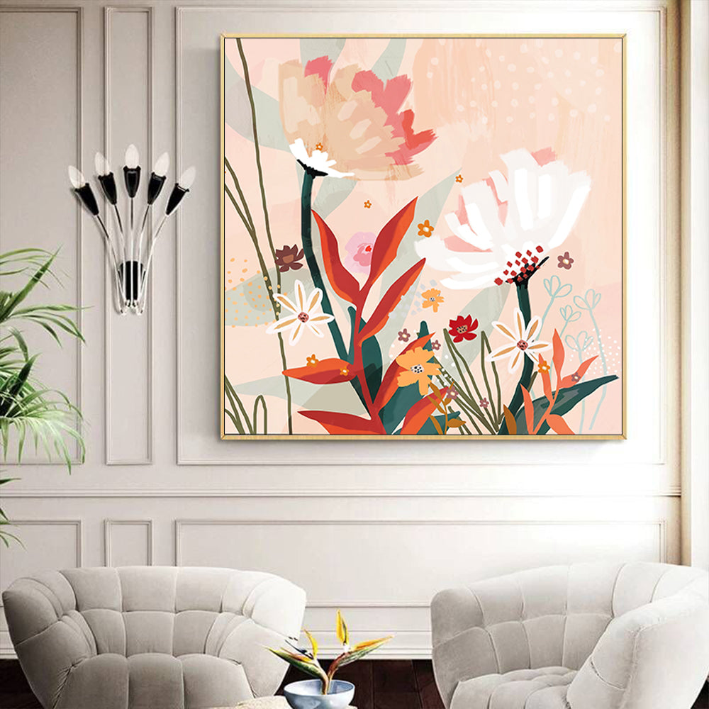 70cmx70cm Native Floral Gold Frame Canvas Wall Art-Home &amp; Garden &gt; Wall Art-PEROZ Accessories