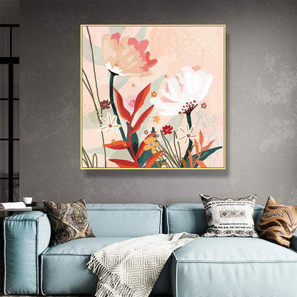 70cmx70cm Native Floral Gold Frame Canvas Wall Art-Home &amp; Garden &gt; Wall Art-PEROZ Accessories