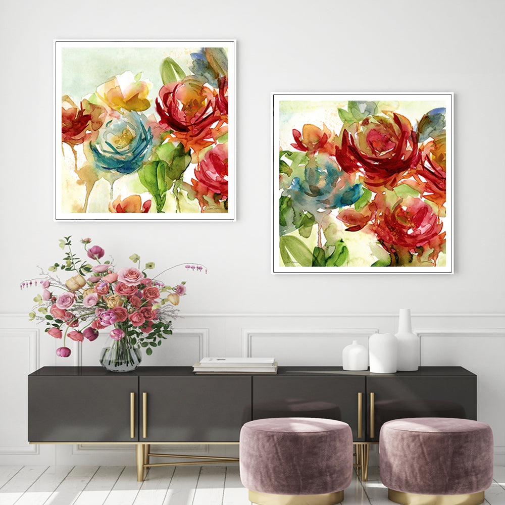 60cmx60cm Rosewater Garden By Carol Robinson 2 Sets White Frame Canvas Wall Art-Home &amp; Garden &gt; Wall Art-PEROZ Accessories