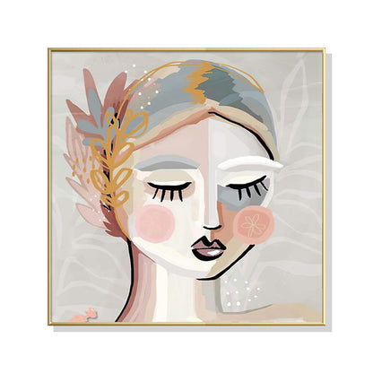 70cmx70cm Calm Girl Gold Frame Canvas Wall Art-Home &amp; Garden &gt; Wall Art-PEROZ Accessories