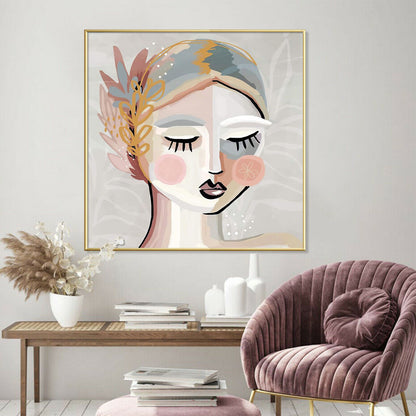 70cmx70cm Calm Girl Gold Frame Canvas Wall Art-Home &amp; Garden &gt; Wall Art-PEROZ Accessories