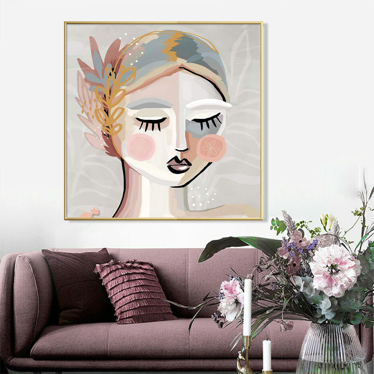 70cmx70cm Calm Girl Gold Frame Canvas Wall Art-Home &amp; Garden &gt; Wall Art-PEROZ Accessories