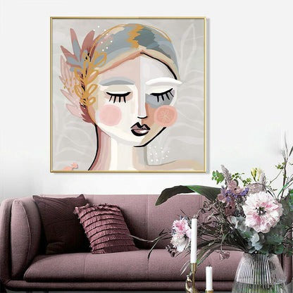 70cmx70cm Calm Girl Gold Frame Canvas Wall Art-Home &amp; Garden &gt; Wall Art-PEROZ Accessories