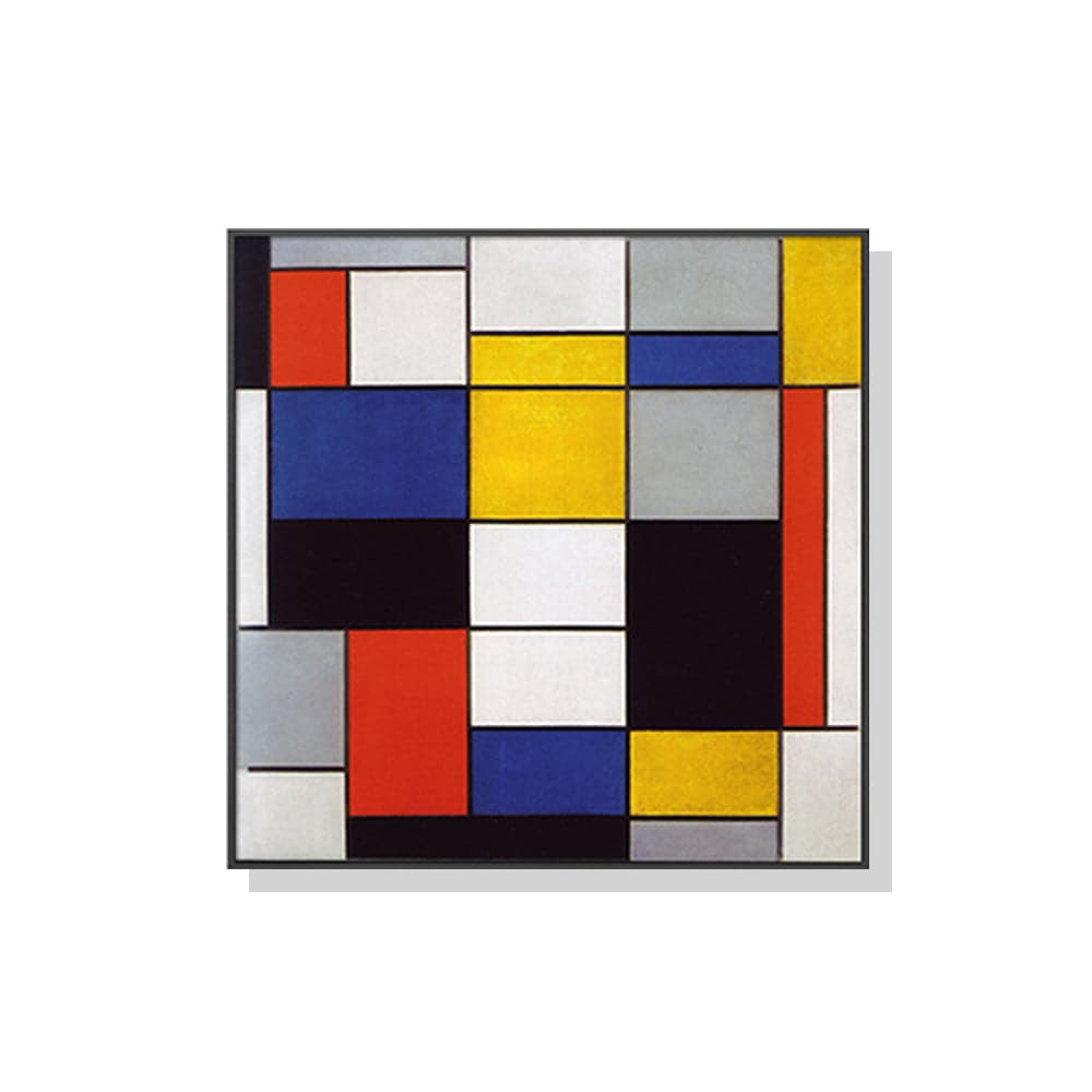 70cmx70cm Large Composition A By Piet Mondrian Black Frame Canvas Wall Art-Home &amp; Garden &gt; Wall Art-PEROZ Accessories