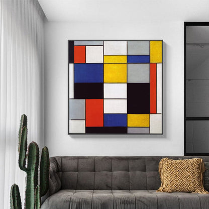 70cmx70cm Large Composition A By Piet Mondrian Black Frame Canvas Wall Art-Home &amp; Garden &gt; Wall Art-PEROZ Accessories